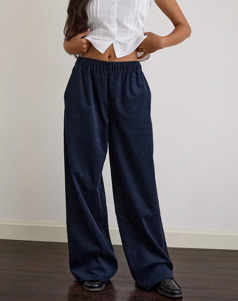 Sasiya Waistband Trouser In Cord Navy 1