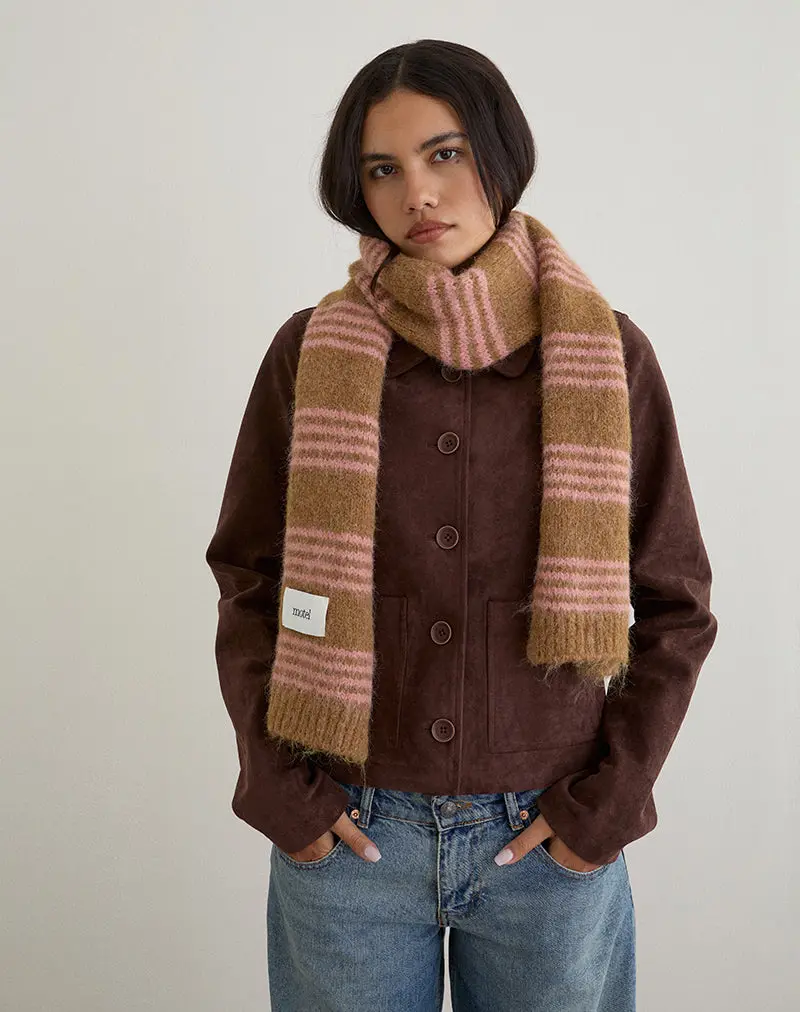 Scarf In Knit Pink Stripe Brushed Wool 1