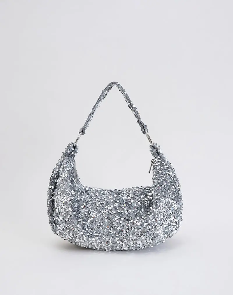 Sequin Hobo Bag In Silver 1