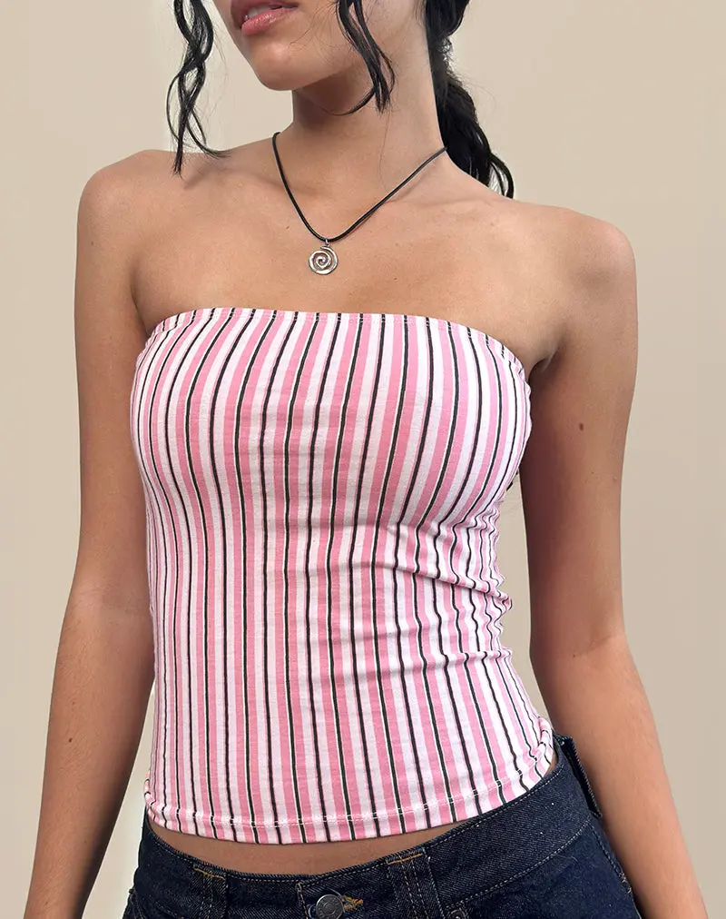 Shaelo Bandeau Top In Pinstripe Pink 1