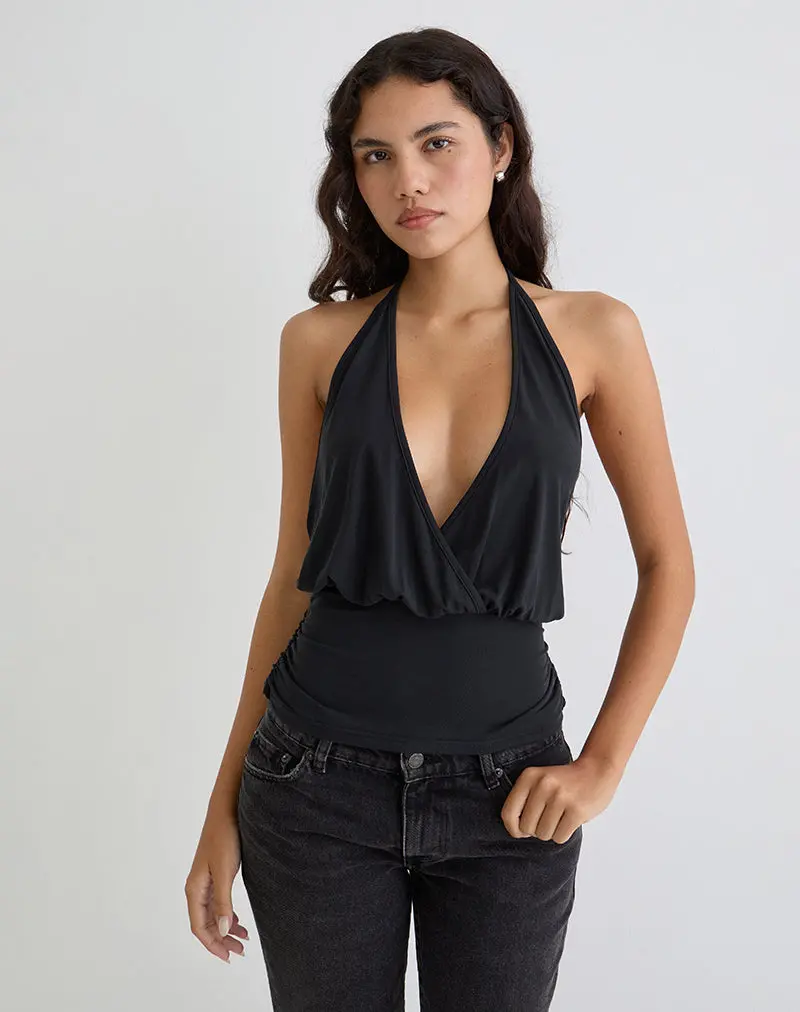 Sherlyn Halter Top In Cupro Black 1