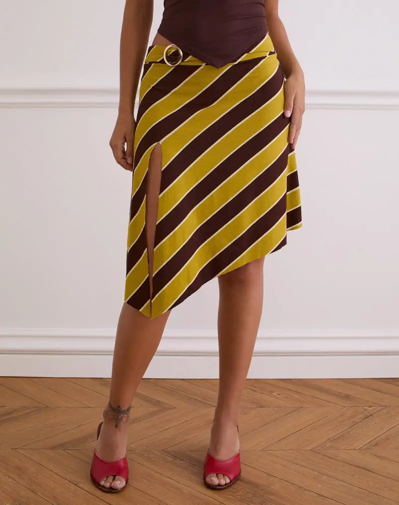 Sherry Split Midi Skirt In Stripe Retro Yellow 1