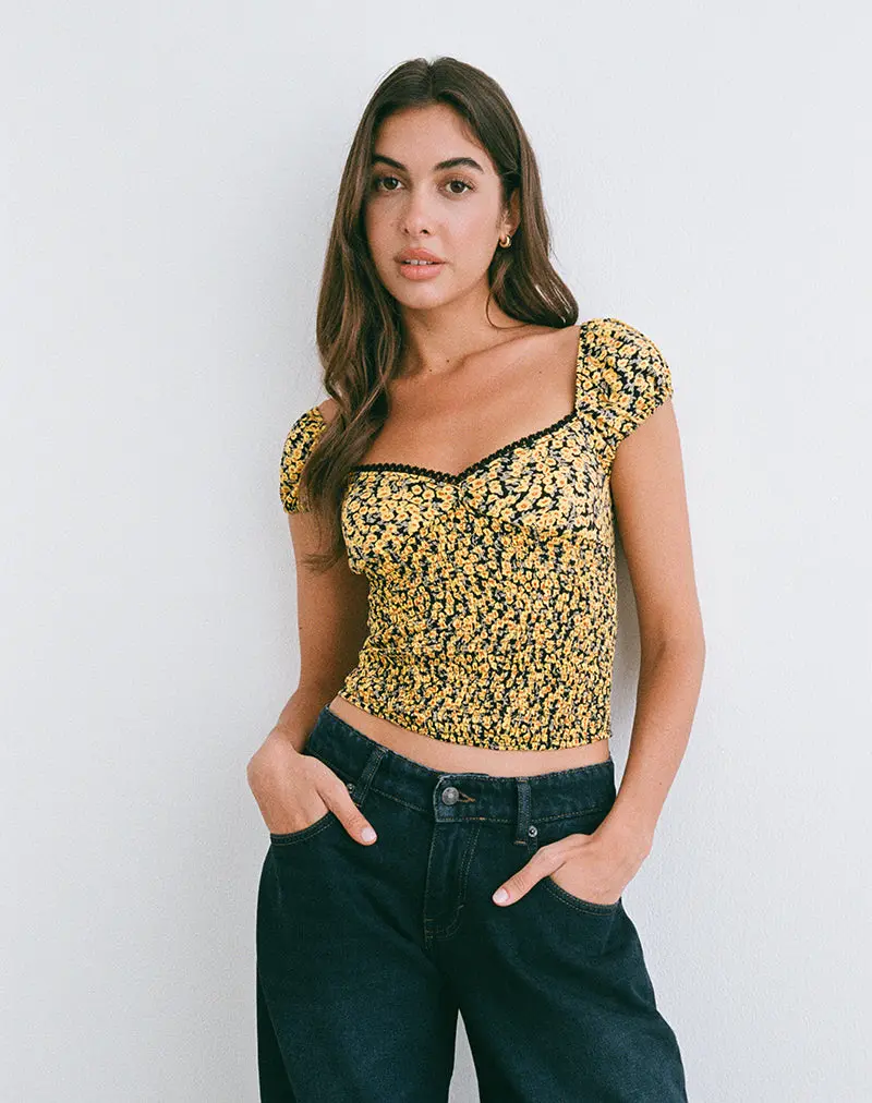 Shizu Cap Sleeve Top In Mini Bloom Yellow 1