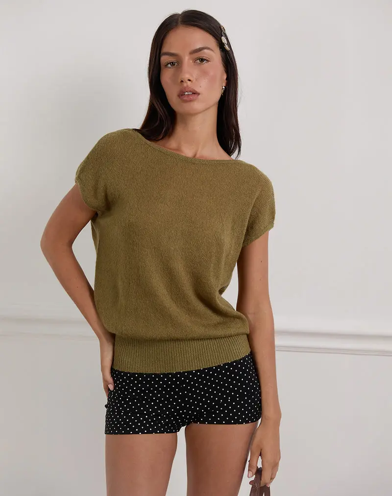 Sinda Scoopback Top In Knit Olive 1