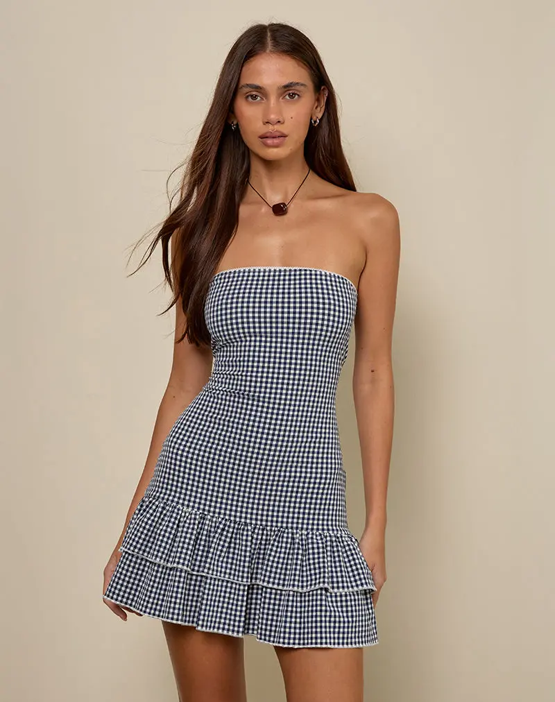 Sitav Dress In Seersucker Gingham Navy 1