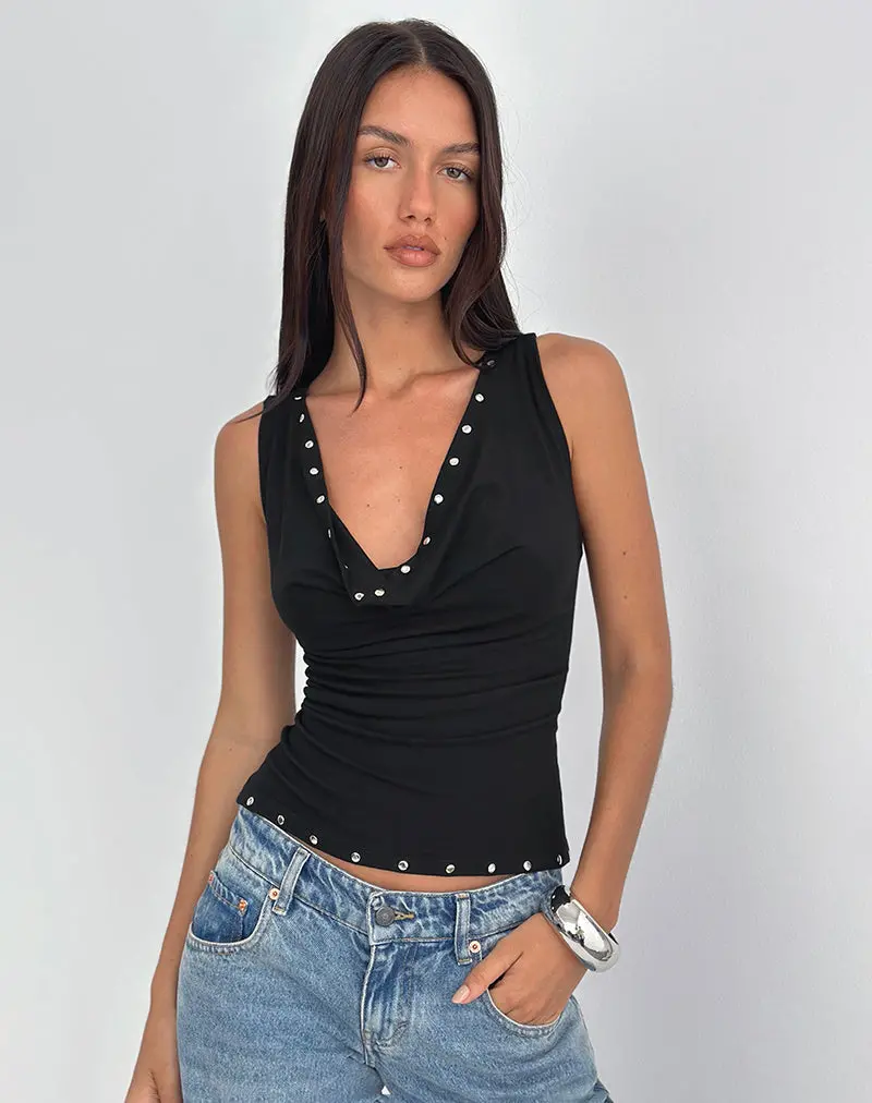 Slater Studded Top In Rayon Jersey Black 1
