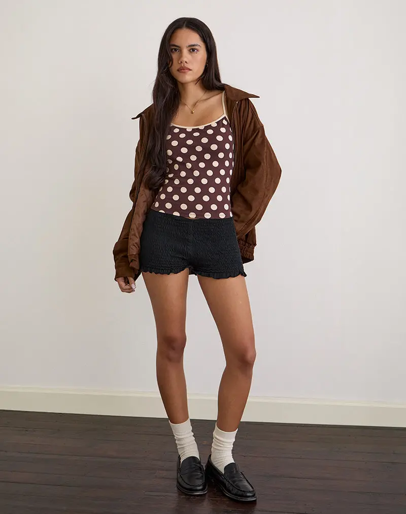 Solani Top In Brown With Big Cream Polka Print 1