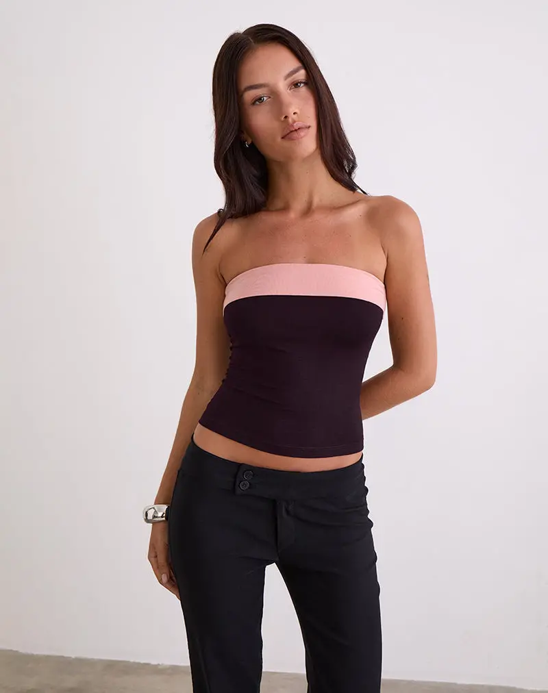 Solna Bandeau Top In Redwood With Pink Lady Binding 1