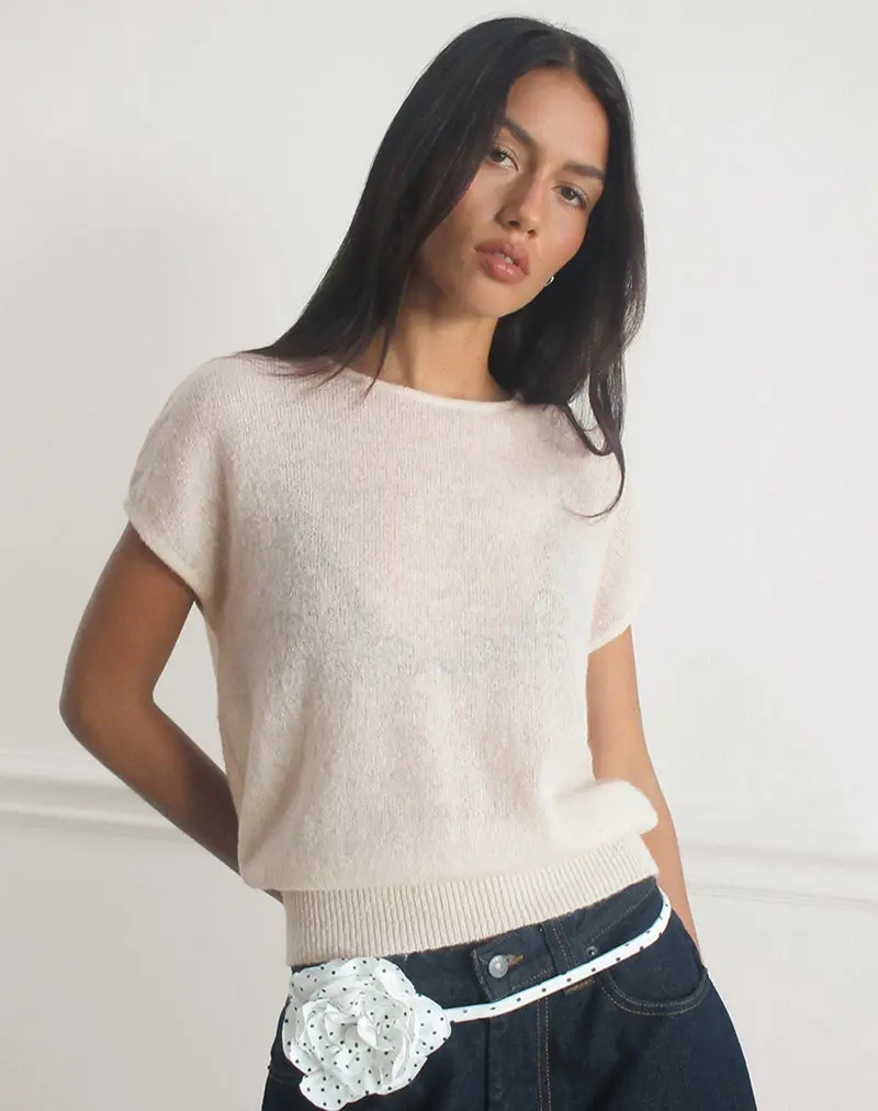 Sorin Deep Waistband Top In Knit Ecru 1