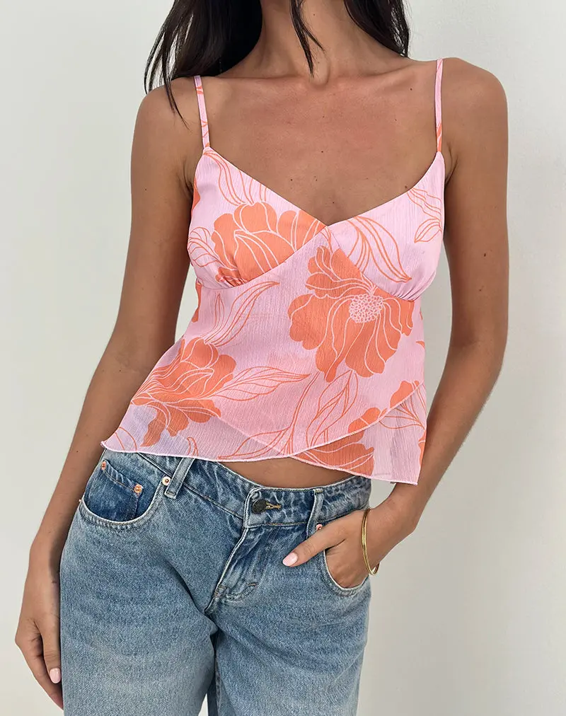 Sorira Flare Top In Floral Pink And Orange 1