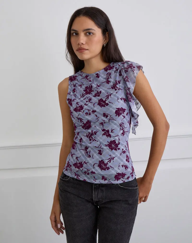 Soyan Asymmetrical Top In Lotus Flock Check Lavender 1