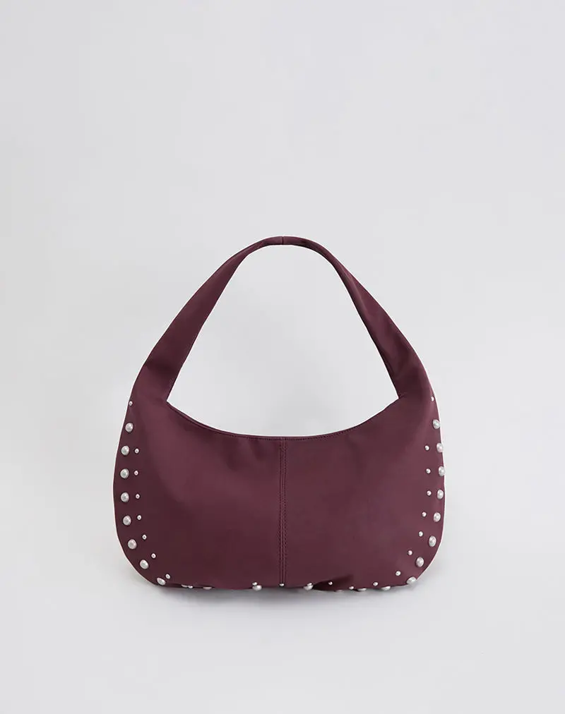 Studded Slouch Bag In Burgundy 1