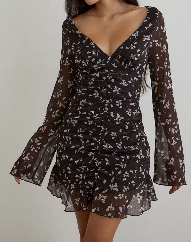 Sumiko Mini Dress In Flower Chiffon Brown 1