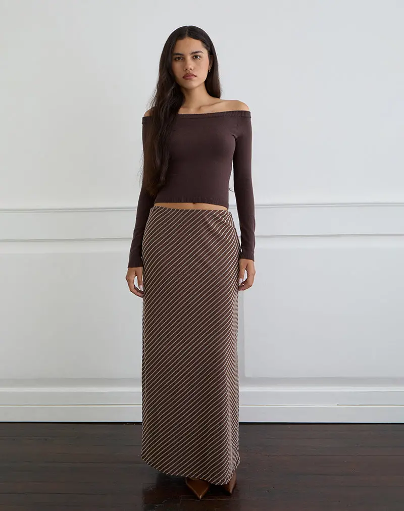 Surina Maxi Skirt In Diagonal Striped Flock Brown And Cream 1