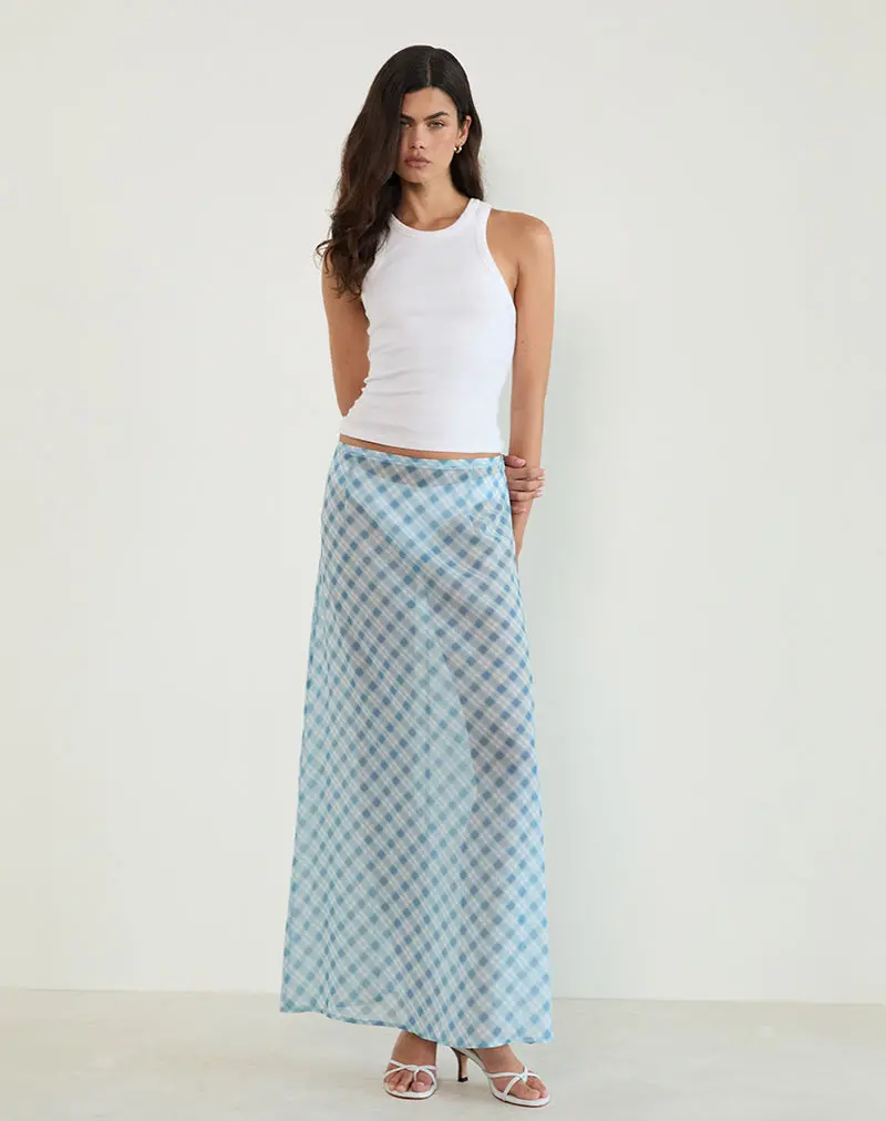 Surina Maxi Skirt In Blurred Check Blue 1