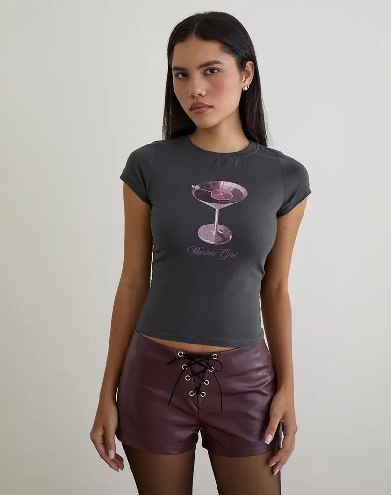 Sutin Tee In Beluga Grey With Martini Girl Graphic 1