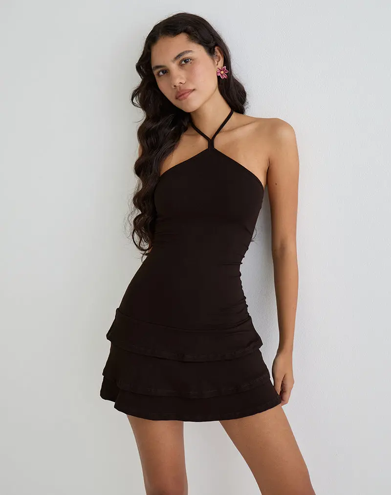 Suzetta Halter Mini Dress In Chocolate Brown 1