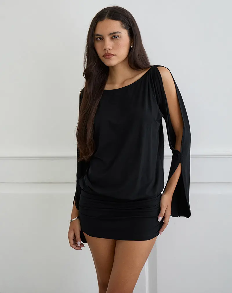Sybe Cut Batwing Sleeve Mini Dress In Black 1