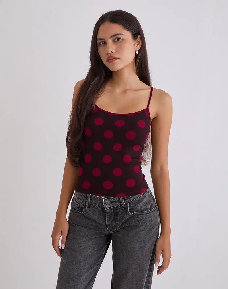 Solani Top In Brown With Big Polka Red 1
