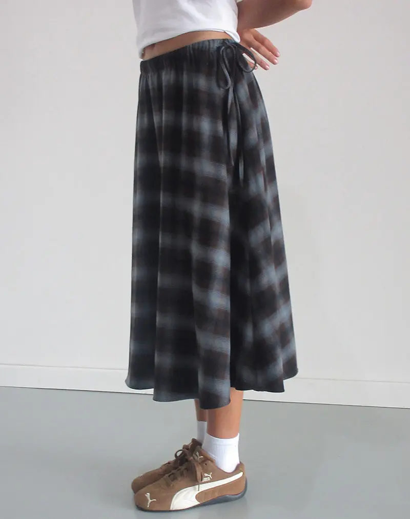 Taka Midi Skirt In Blue And Brown Check 1