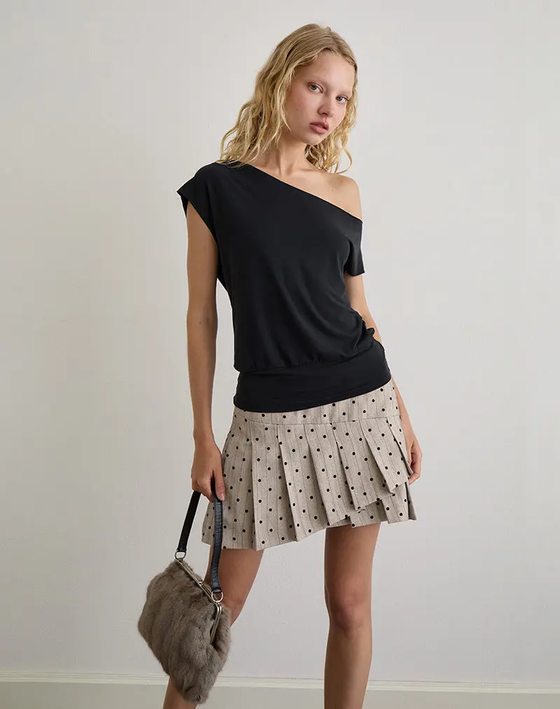 Tarja Mini Skirt In Beige With Polka Pinstripe 1