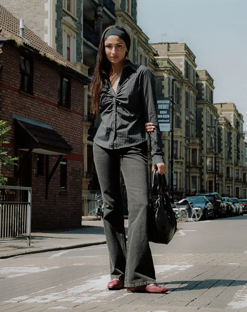 Tarsi Fitted Shirt In Mono Pinstripe Grey 1