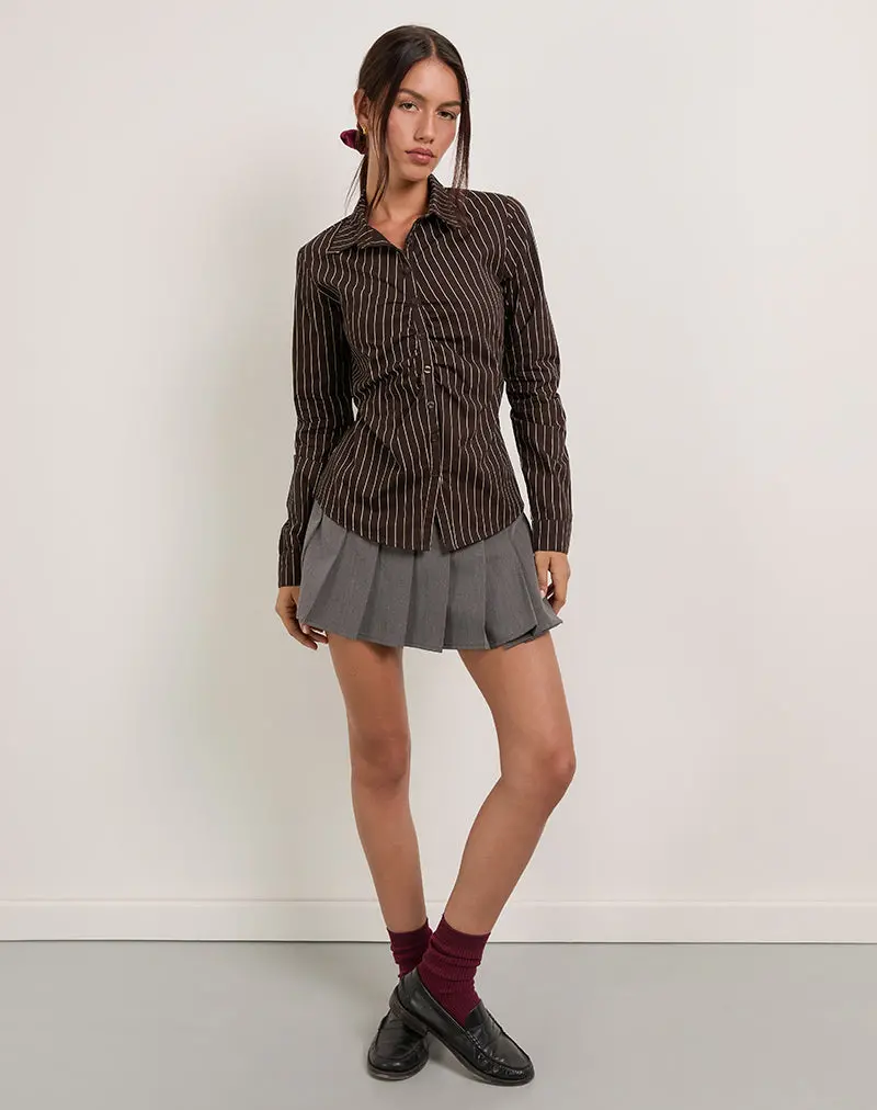 Tarsi Fitted Shirt In Mono Pinstripe Chocolate 1