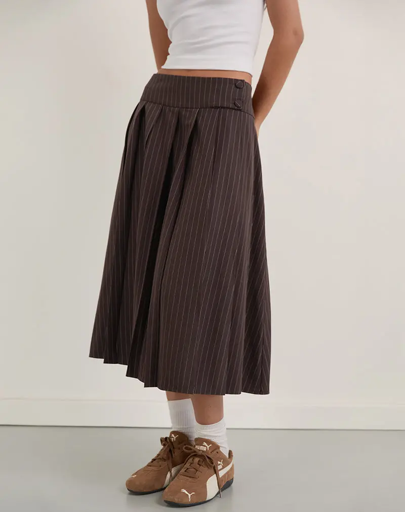 Tisrah Skirt In Dark Brown Pinstripe 1