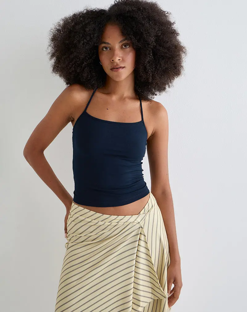 Tomoe Halter Neck Top In Rayon Jersey Navy 1