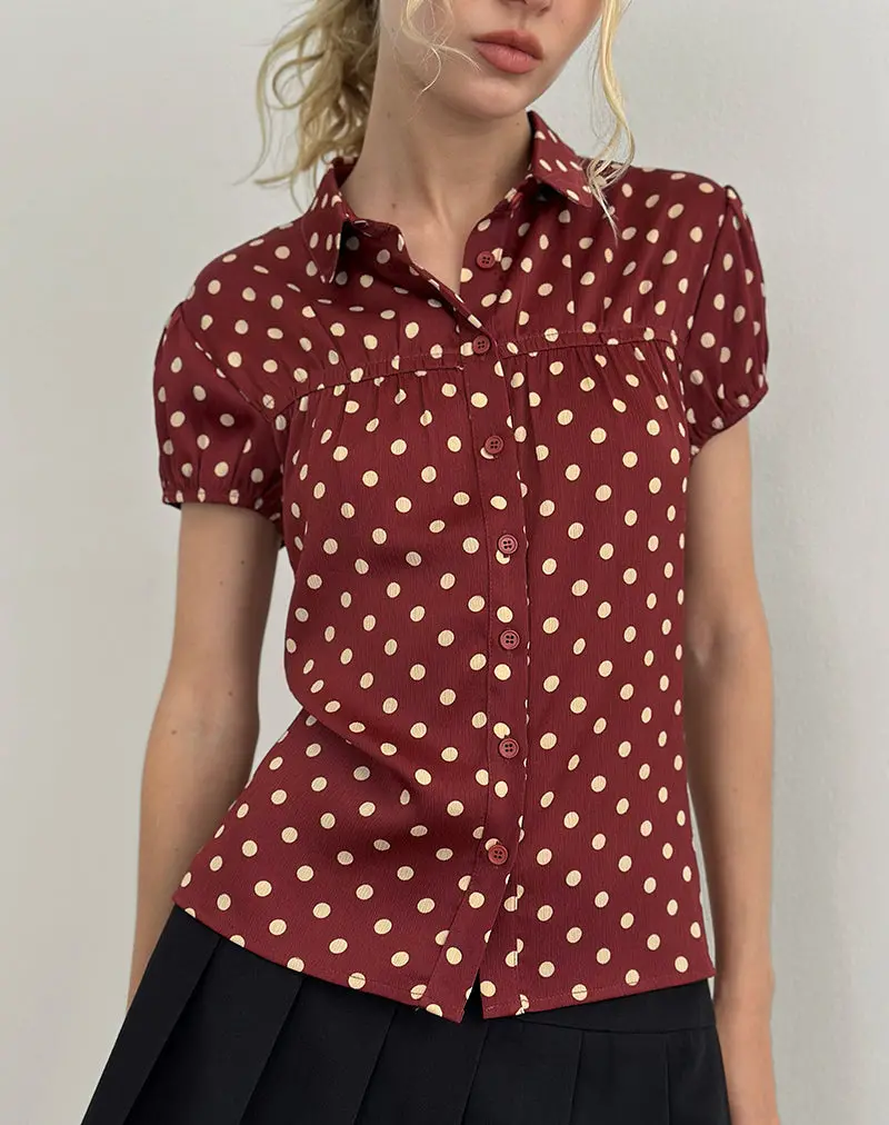Ulsan Fitted Shirt In Burnt Red With Polka Print 1