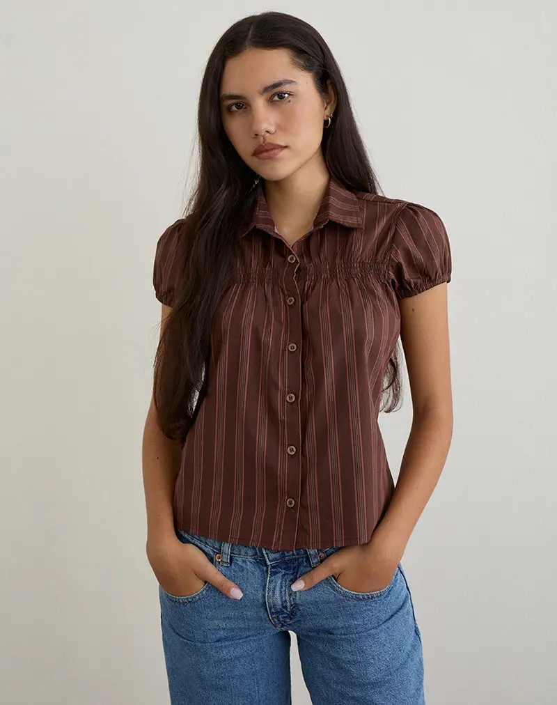 Ulsan Shirt In Poplin Stripe Brown 1