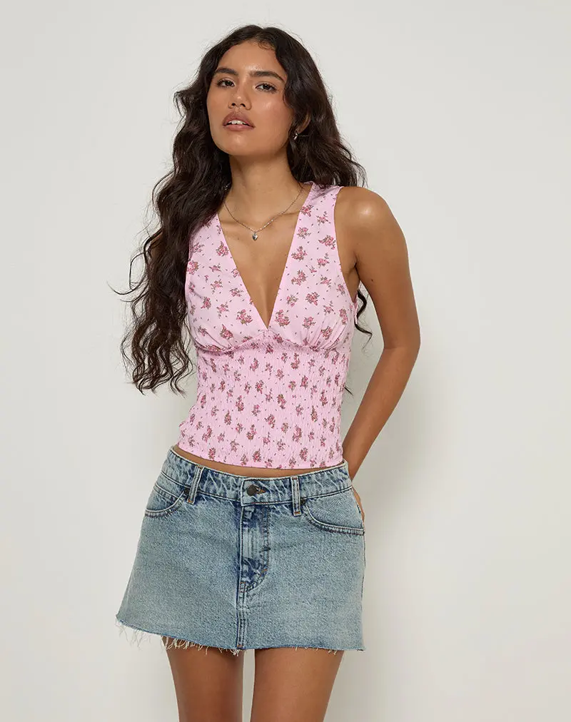 Valisa Plunge Top In Floral Romance Pink 1