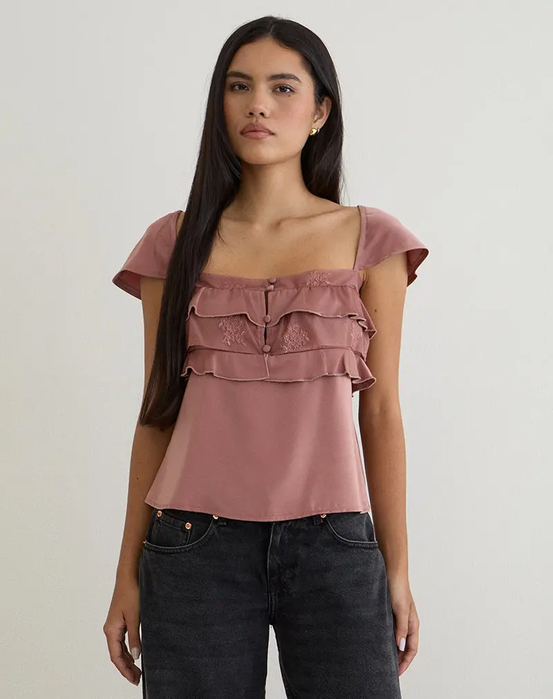 Venaro Double Layer Top In Satin Dusty Pink 1