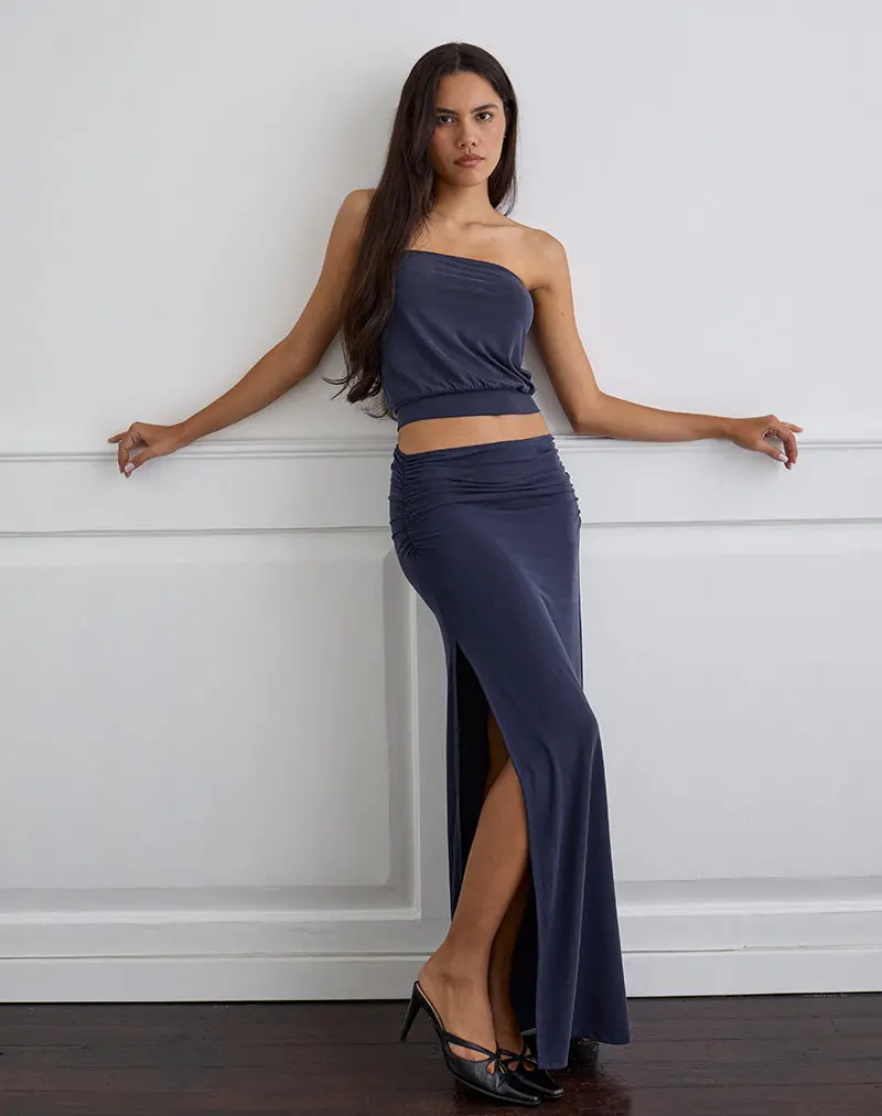 Venya Maxi Skirt In Cupro Navy 1