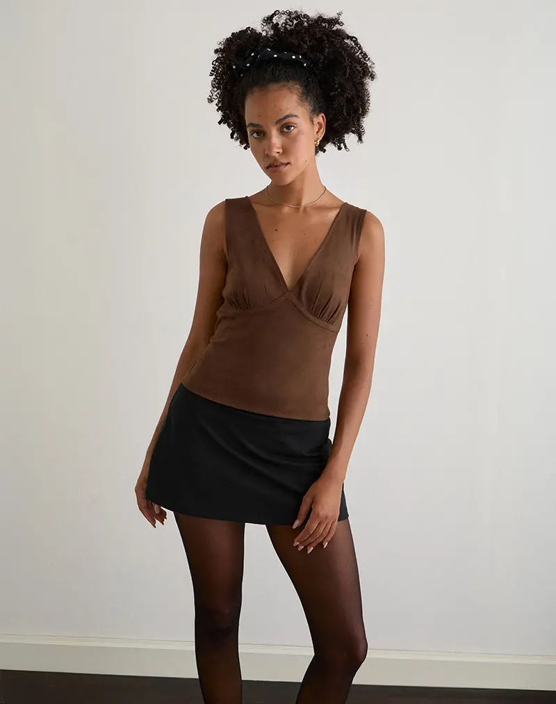 Vishata Top In Faux Suede Brown 1