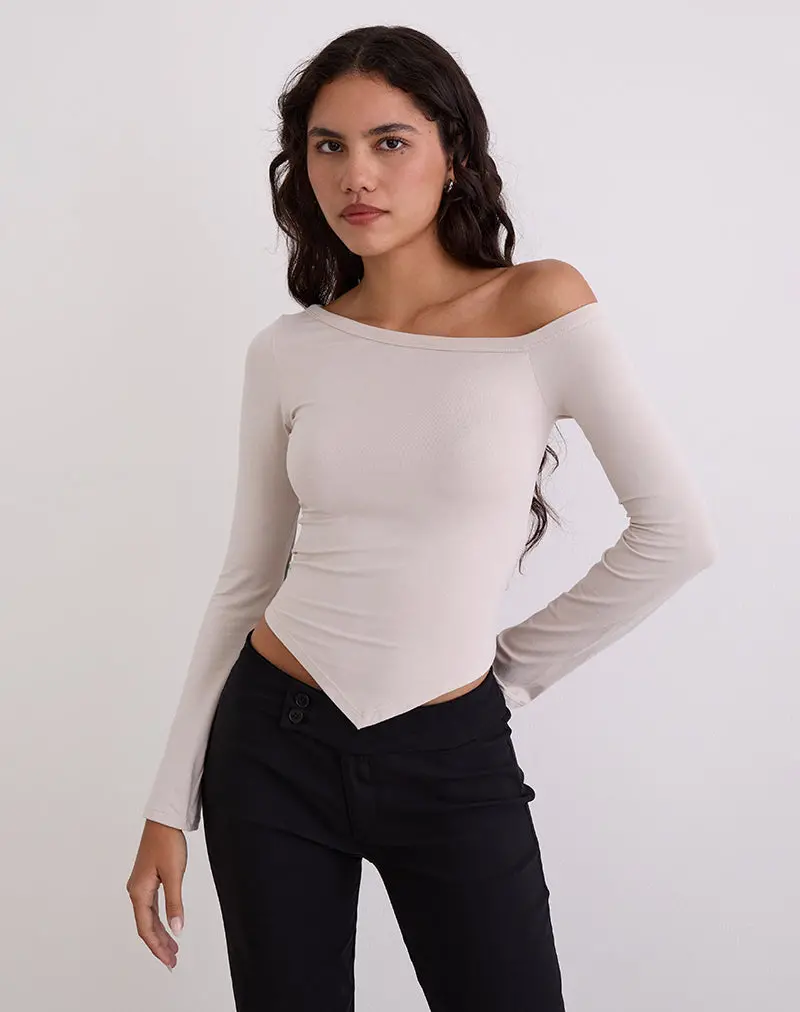 Wakana Asymmetric Long Sleeve Top In Cannoli Cream 1