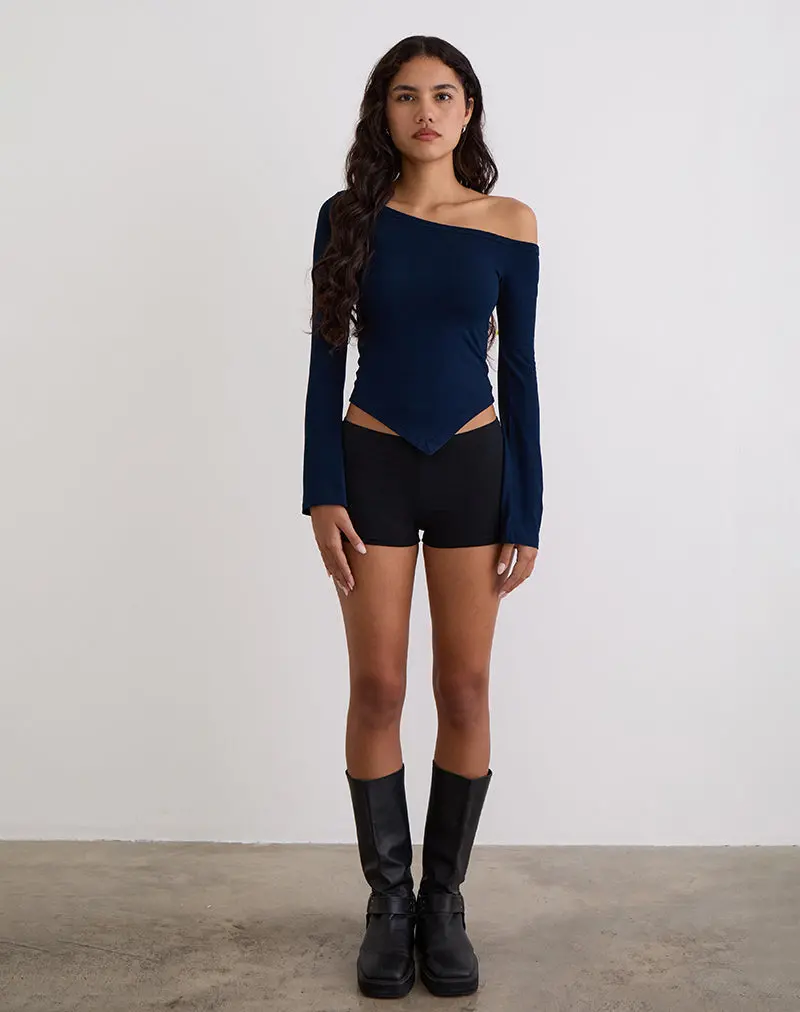 Wakana Asymmetric Long Sleeve Top In Navy 1