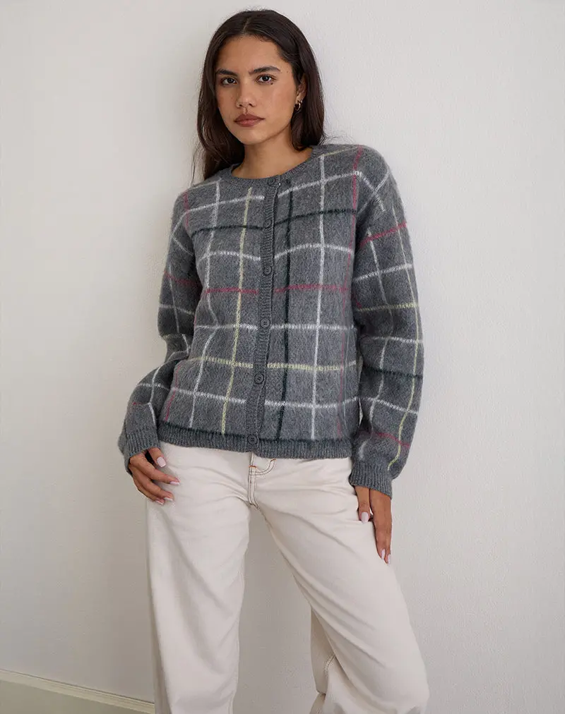Wisola Cardigan In Knit Country Check Grey 1