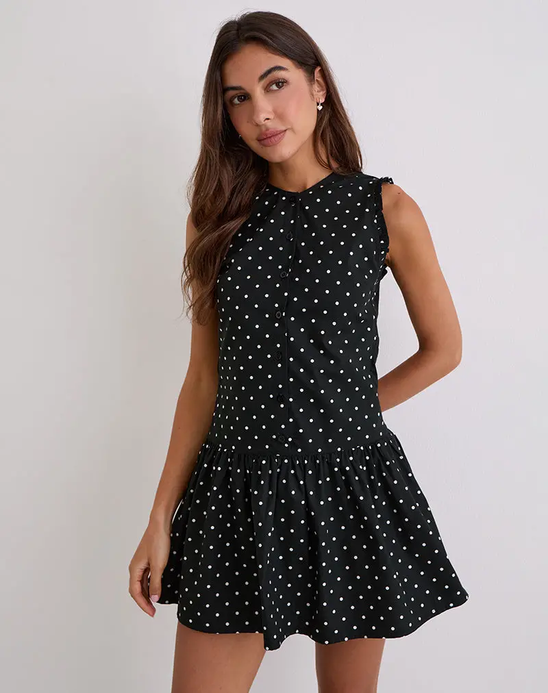 Yadara Mini Dress In Polka Black 1