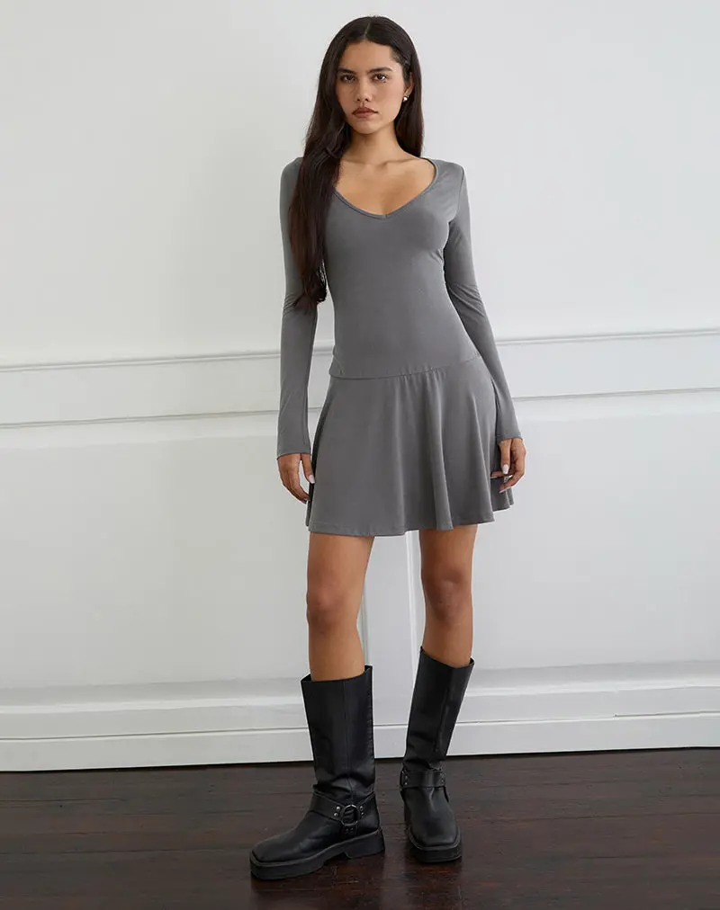 Yauri Long Sleeve Mini Dress In Cupro Grey 1