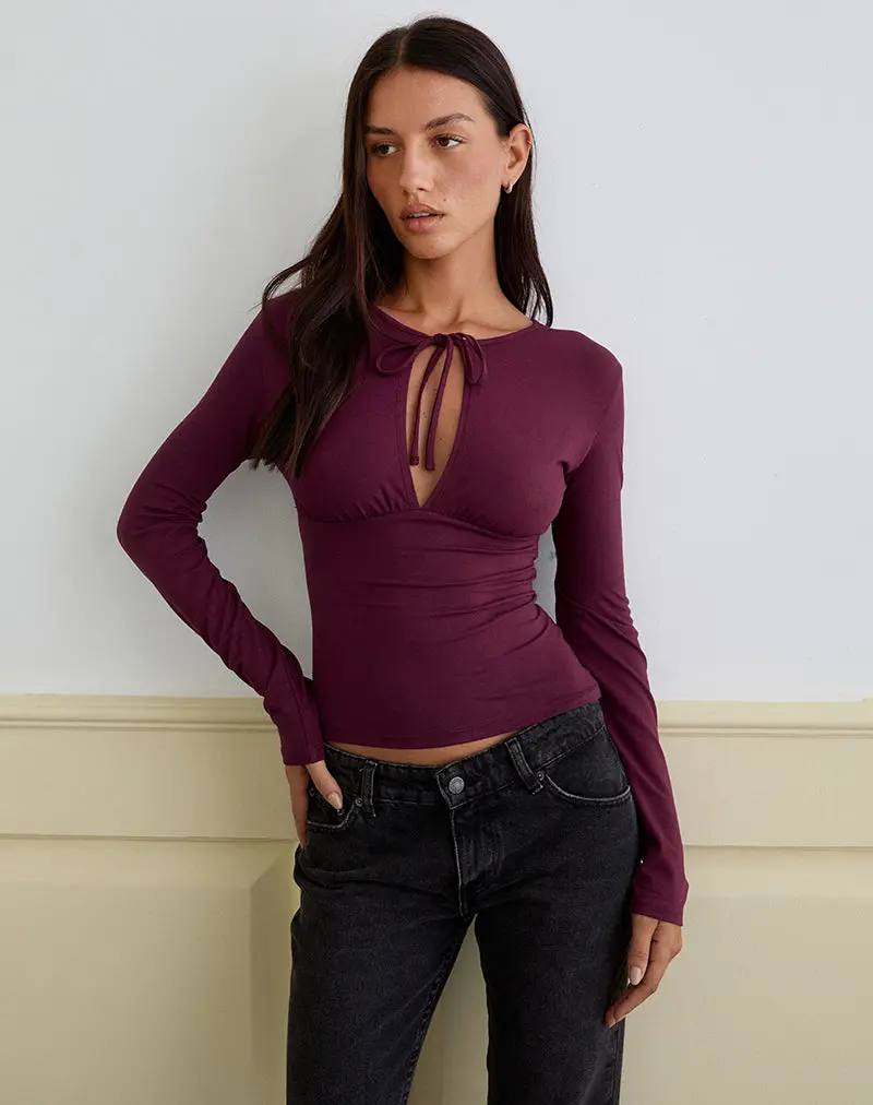 Yubin Keyhole Long Sleeve Top In Deep Purple 1