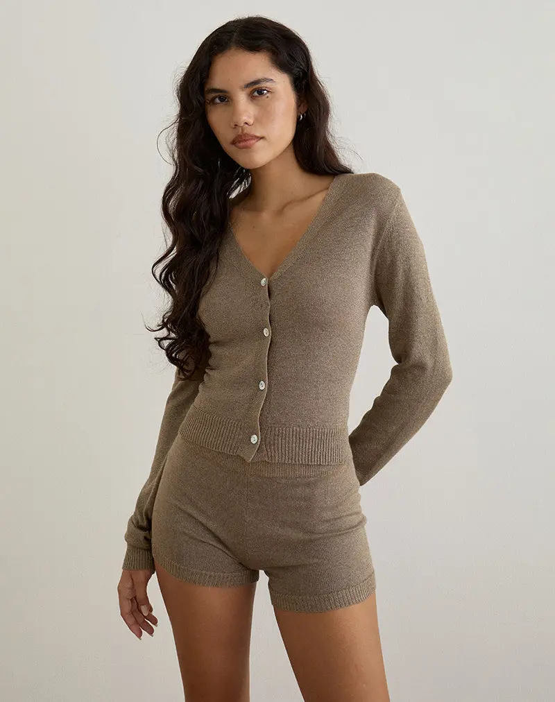 Yunji Button Cardigan In Lurex Gold 1