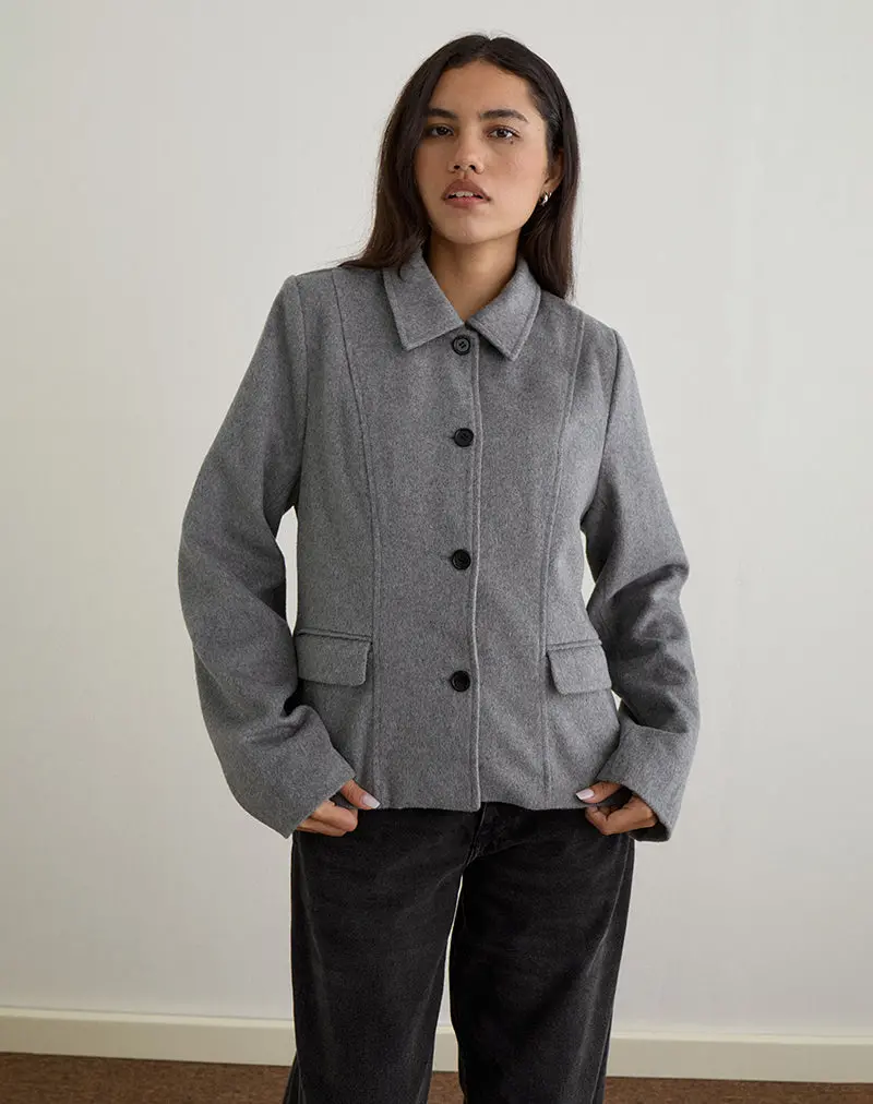 Ziya Collared Button Up Jacket In Wool Grey 1