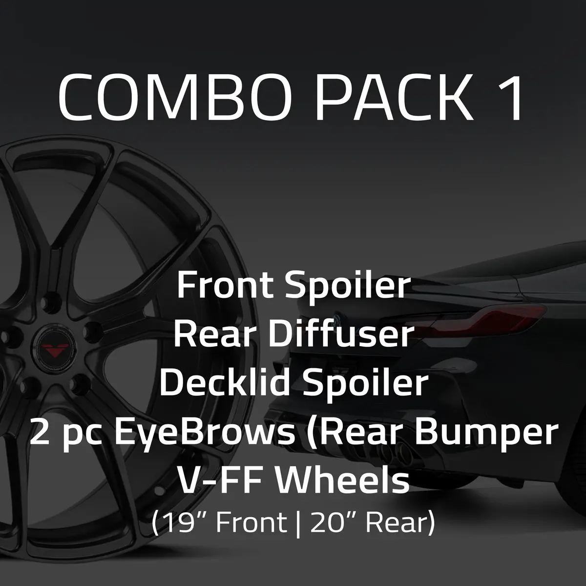 Bmw M8 Combo 1:  Front Spoiler, Front Grille, Decklid Spoiler, Eyebrows, Rear Diffuser & V-Ff Wheels 1