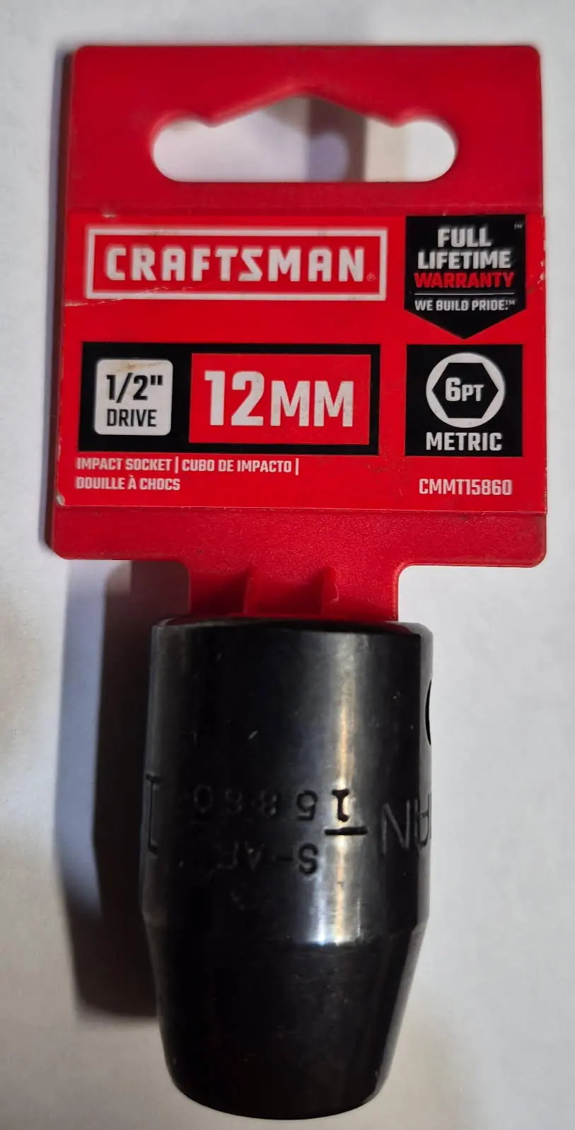 Cmmt15860 12Mm Impact Rated Shallow 6 Point 1/2" Drive Socket Craftsman 1