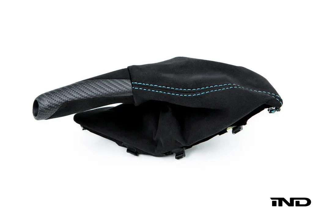 Ind F87 M2 Matte Carbon Stitched Parking Brake Handle 1