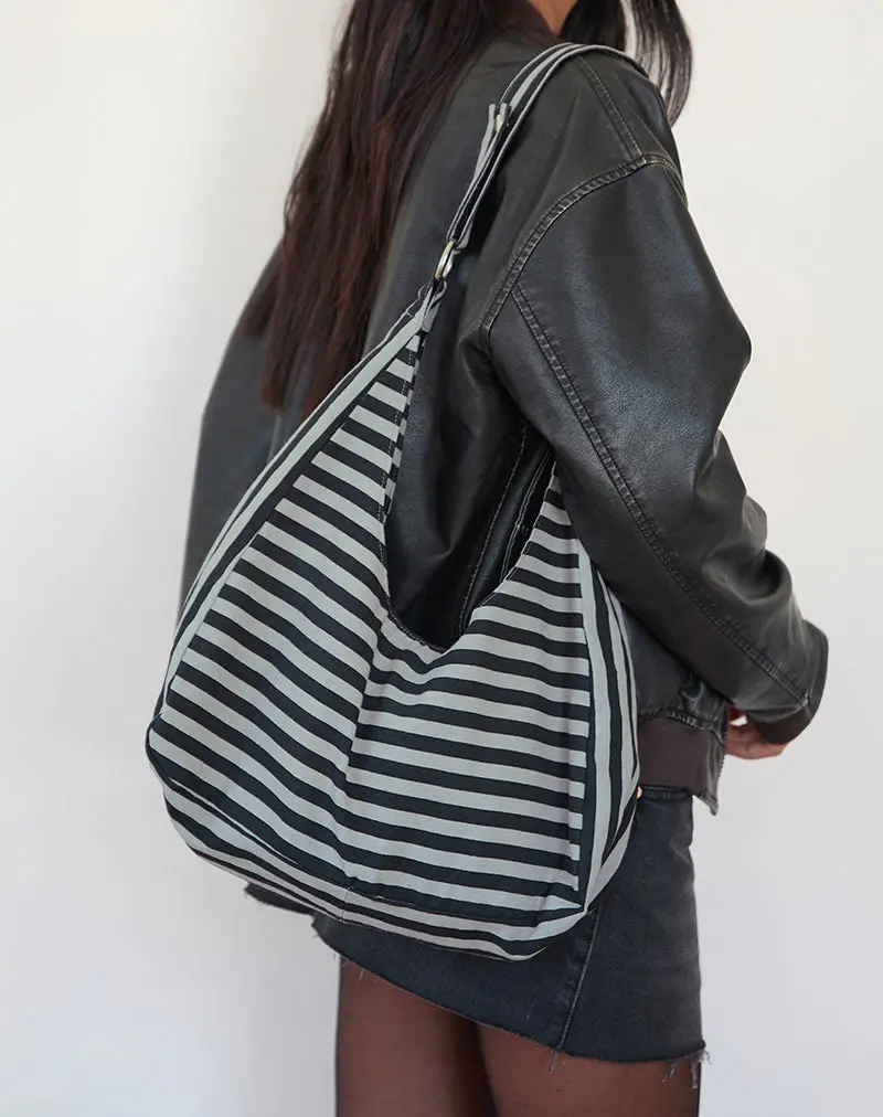 Aimi Bag In Grey And Black Stripe 1