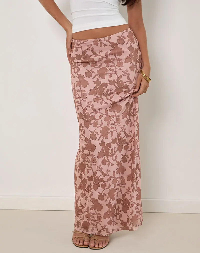 Alfreda Maxi Skirt In Neutral Floral Print 1