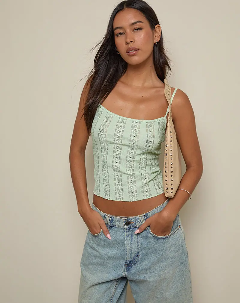 Aluca Cami Top In Broderie Flower Lace Mint 1