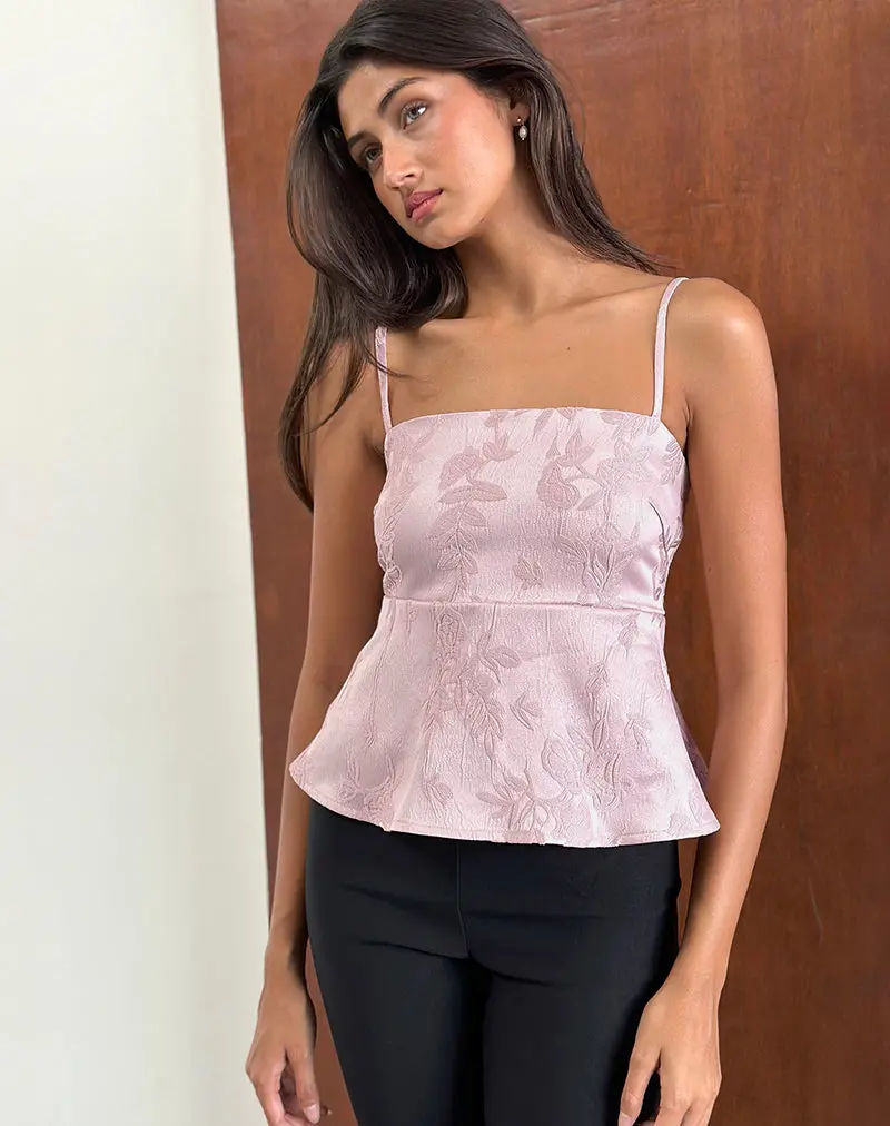 Amerta Cami Top In Satin Jacquard Baby Pink 1